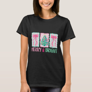 Merry &amp; Bright Coquette Preppy Bow Xmas Tree W T-Shirt