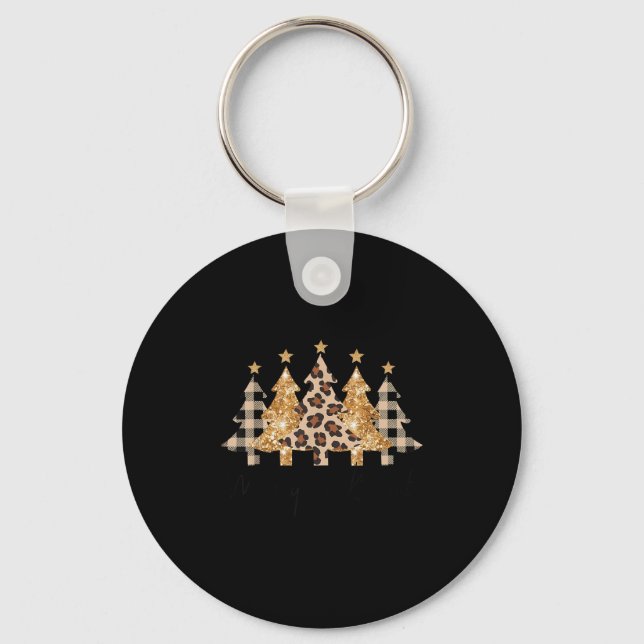 Merry &amp; Bright Leopard Christmas Tree For Wome Keychain (Front)