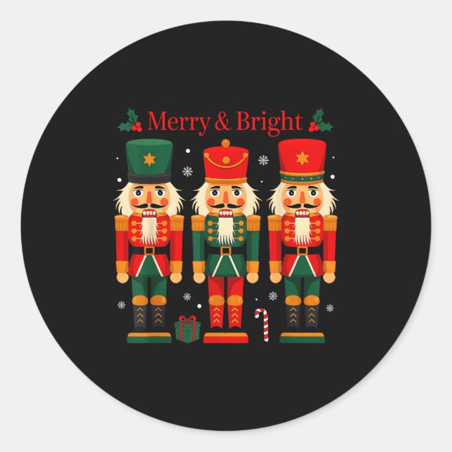 Merry &amp; Bright Nutcracker Christmas Ballet Dan Classic Round Sticker (Front)