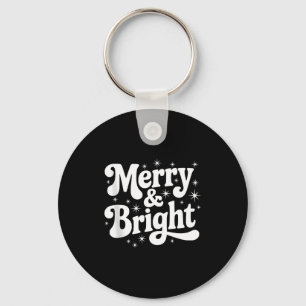 Merry &amp; Bright Retro Christmas Groovy Holiday  Keychain