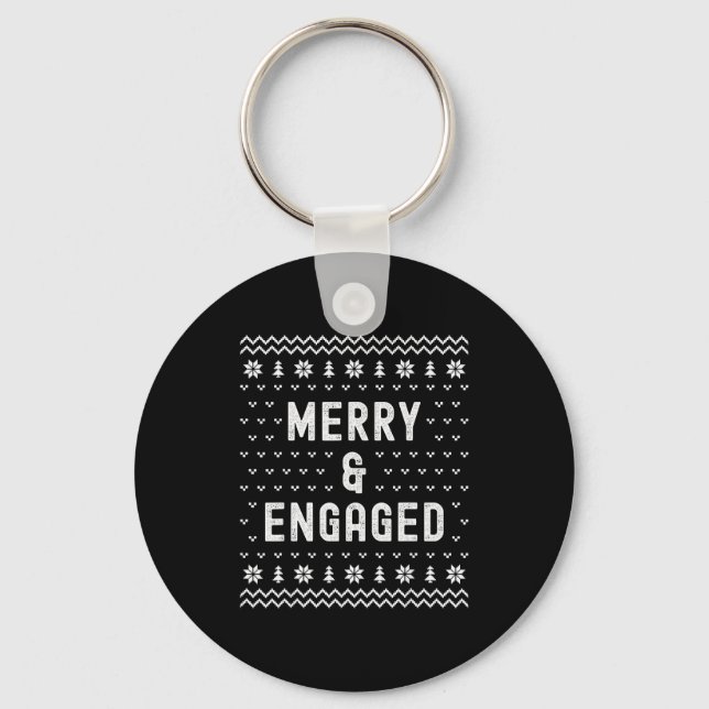 Merry &amp; Engaged Christmas Matching Pajama Coup Keychain (Front)