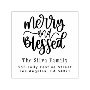 Merry and Blessed Family Name Return Address Self-inking Stamp