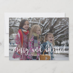 Merry and Blessed White Script Overlay Religious Holiday Card