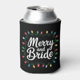 Merry And Bride Christmas Lights Wedding Holiday Can Cooler