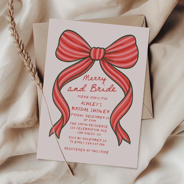 Merry and Bride Hand Drawn Christmas Bridal Shower Invitation (Creator Uploaded)