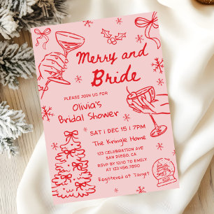 Merry and Bride Hand Drawn Christmas Bridal Shower Invitation