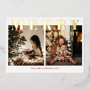 Merry and Bright 2-Photo Gold Foil Holiday Card