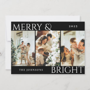 Merry and Bright 3 Photo Collage Holiday Card