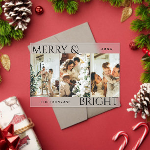 Merry and Bright 3 Photo Collage Holiday Card Acrylic Invitations