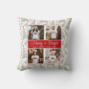 Merry and Bright 4 Photo Christmas Collage Pillow