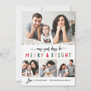 Merry And Bright 4 Photo Holiday Card- White Card