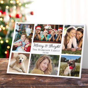 Merry And Bright 6 Photo Collage Christmas Holiday Card