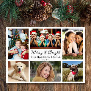 Merry And Bright 6 Photo Collage Christmas Holiday Card
