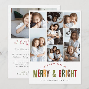 Merry and Bright 6 Photos Colourful Fun Christmas Holiday Card