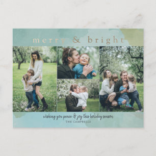 Merry and Bright Abstract Photo Collage Holiday Ca Postcard