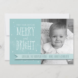 Merry and Bright Aqua Personalized Holiday Card