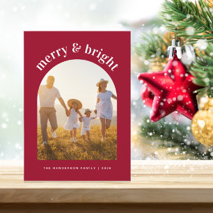 Merry And Bright Arch Photo Red Christmas Holiday Card