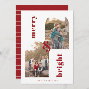 Merry and Bright Arches Red and White 2 Photo Holiday Card