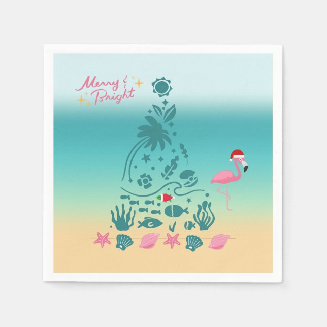 Merry And Bright Beach Christmas Napkin (Front)