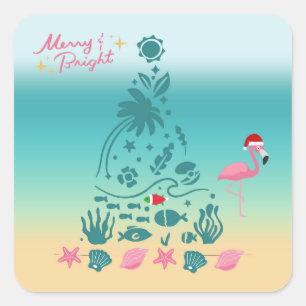 Merry And Bright Beach Christmas Square Sticker