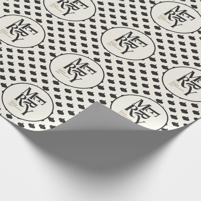 Merry and bright black and gold Christmas Wrapping Paper (Corner)
