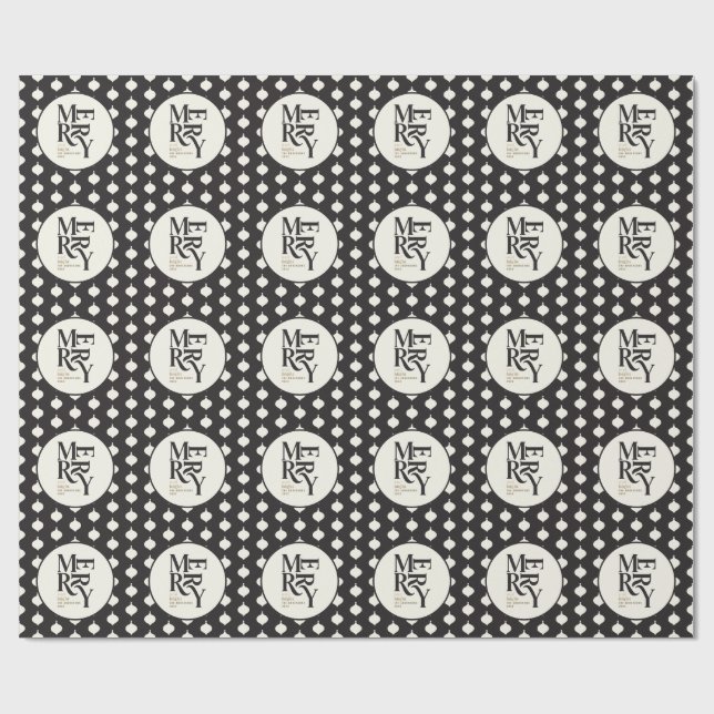 Merry and bright black and gold Christmas Wrapping Paper (Flat)