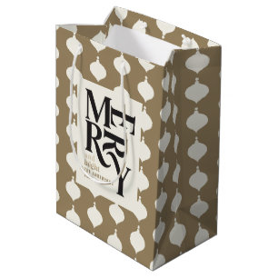 Merry and bright black and gold vintage Christmas Medium Gift Bag