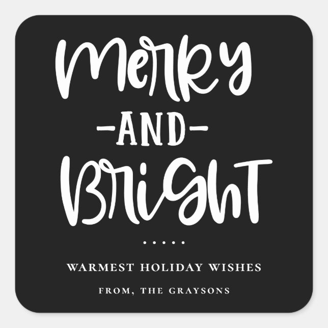 Merry And Bright Black Holiday Sticker (Front)