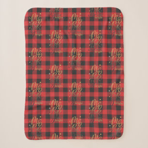 Merry and Bright Black Red Rustic Plaid Christmas Sherpa Blanket