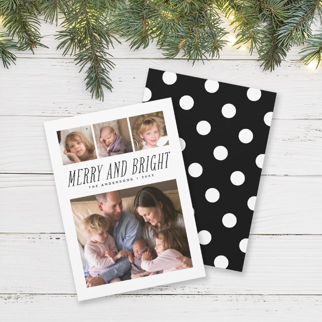 Merry and Bright Black & White Photo Holiday Card (Creator Uploaded)