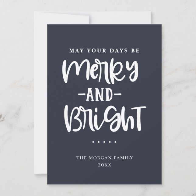 Merry And Bright Blue Holiday Greeting Card (Front)