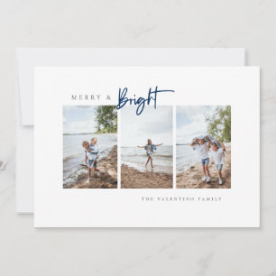 Merry and Bright Blue Modern Minimalist Photo Holiday Card