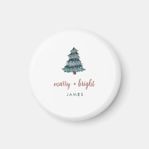 Merry and Bright Boho Christmas Tree and Script Magnet