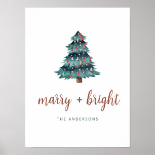 Merry and Bright   Boho Christmas Tree and Script  Poster