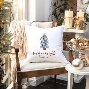 Merry and Bright   Boho Christmas Tree Throw Pillow