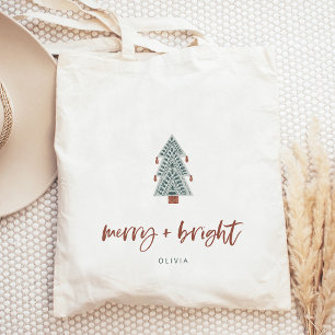 Merry and Bright Boho Christmas Tree Tote Bag