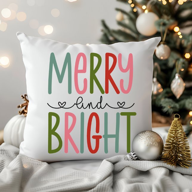 Merry and Bright Bright Colours Christmas Decor Throw Pillow (Creator Uploaded)