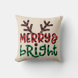 Merry and Bright Buffalo Plaid Christmas Throw Pillow