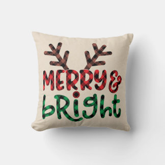 Merry and Bright Buffalo Plaid Christmas Throw Throw Pillow