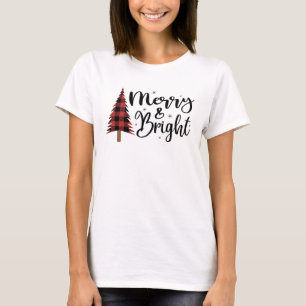 Merry and Bright Buffalo Plaid Christmas Tree  T-Shirt