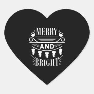 Merry And Bright Bulb Light Xmas Holiday Christmas Heart Sticker