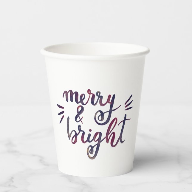 Merry and bright - burgundy paper cups (Front)
