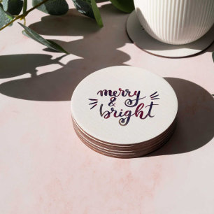Merry and bright - burgundy round paper coaster