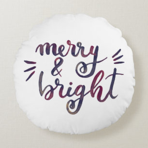 Merry and bright - burgundy round pillow