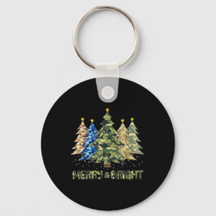 Merry And Bright Camo Christmas Tree Merry Christm Keychain