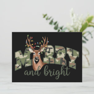 Merry And Bright Camo Deer Bow Outdoors Country  Holiday Card