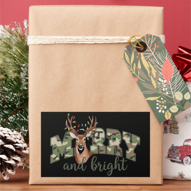 Merry And Bright Camo Deer Bow Outdoors Country  Sticker (Holiday)