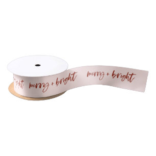 Merry and Bright   Casual Script Pink and Red Satin Ribbon