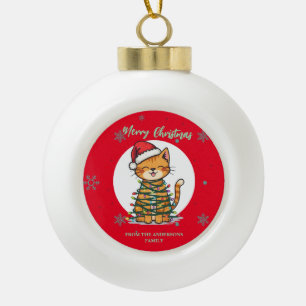 Merry and Bright cat Christmas kitten snow winter Ceramic Ball Christmas Ornament