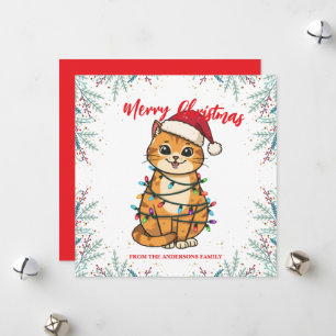 Merry and Bright cat Christmas kitten snow winter Holiday Card